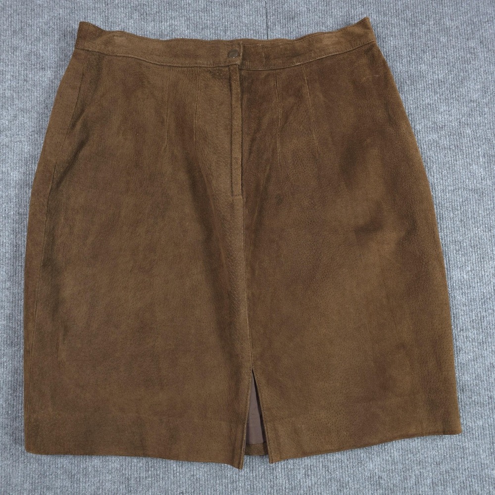 Maggie Lawrence Suede Skirt Womens 16 Brown Knee Length Pencil Lined Leather